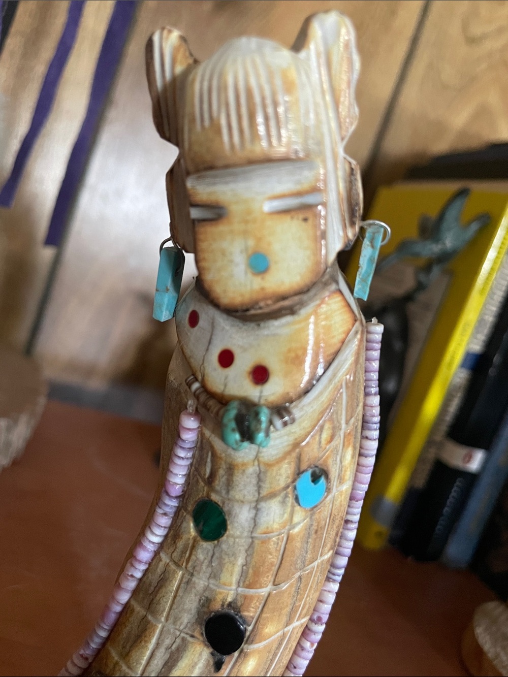 Hand-Carved Zuni “Corn Maiden” Kachina with Inlay Accents
